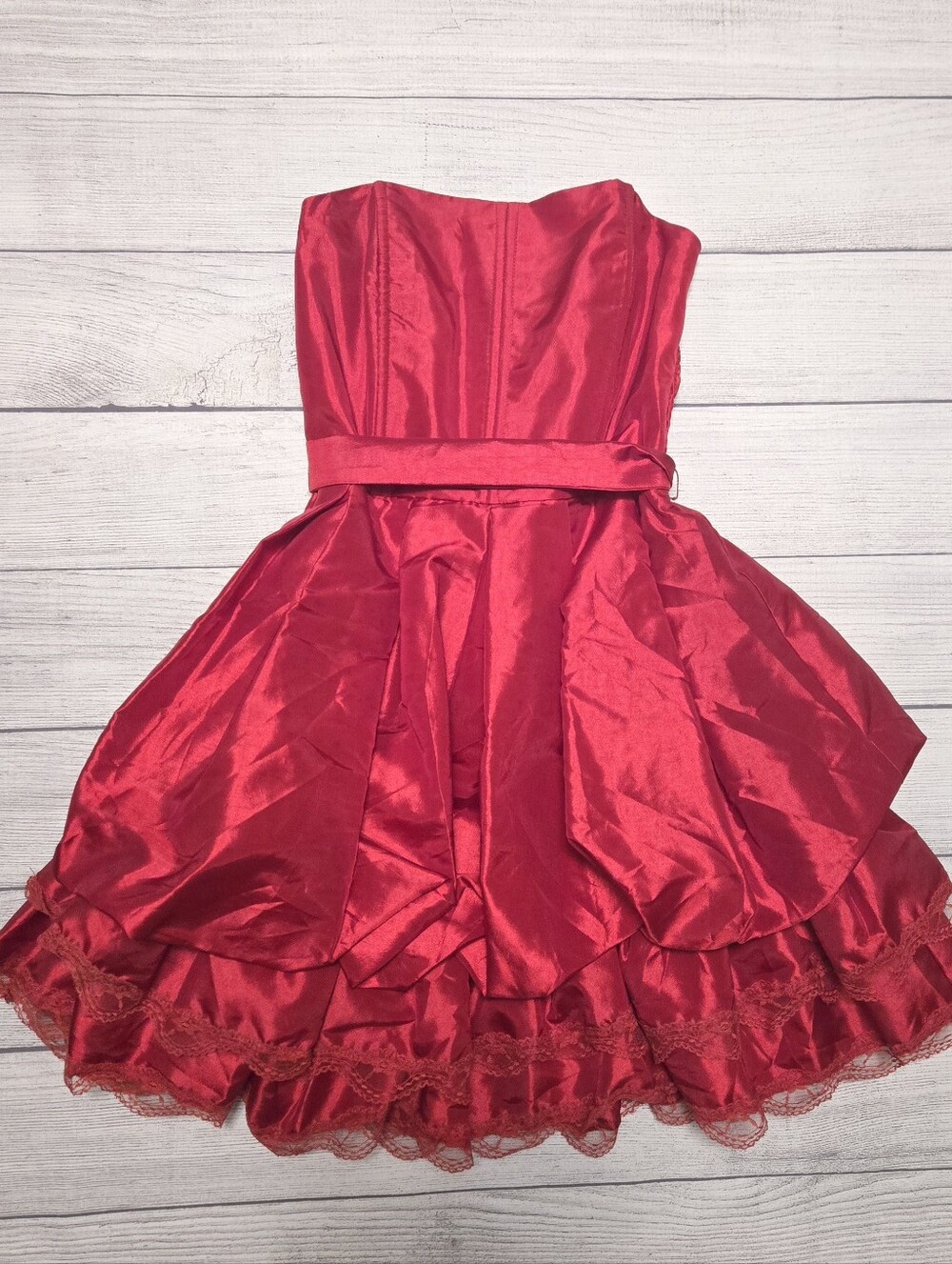 Strapless Red Party Dress with Waist Sash ~ Nwt
